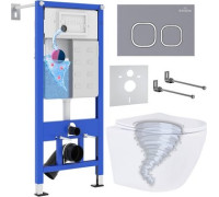 Унитаз подвесной Roxen Antares Tornado Long в комплекте с инсталляцией StounFix Dual Fresh 6 в 1 868438 кнопка: серый бетон матовая