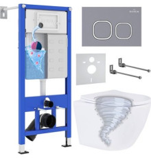 Унитаз подвесной Roxen Antares Tornado Long в комплекте с инсталляцией StounFix Dual Fresh 6 в 1 868438 кнопка: серый бетон матовая