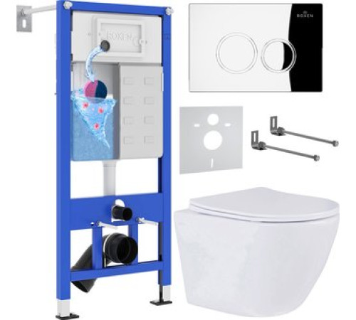 Унитаз подвесной Roxen Antares One Rimless 6 в 1 StounFix Dual Fresh 508565 кнопка: хром