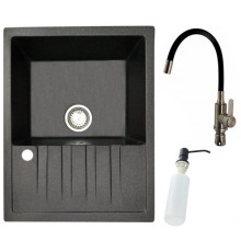 Кухонная мойка БелЭворс Vega R + смеситель W74004-2 + дозатор L405F черный