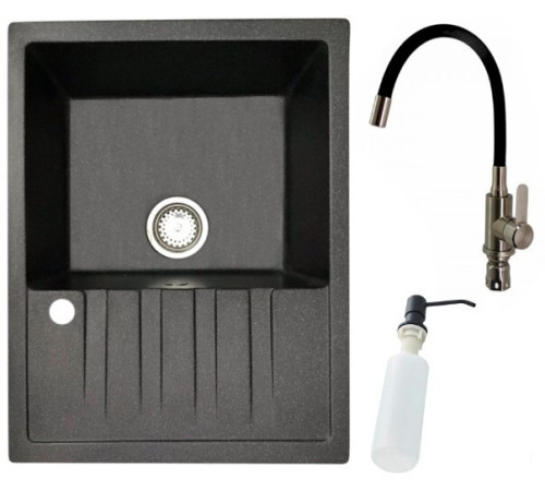 Кухонная мойка БелЭворс Vega R + смеситель W74004-2 + дозатор L405F черный