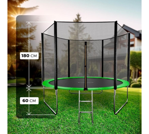 Батут GetActive Jump 10FT - 305 см с лестницей, внешней сеткой зеленый