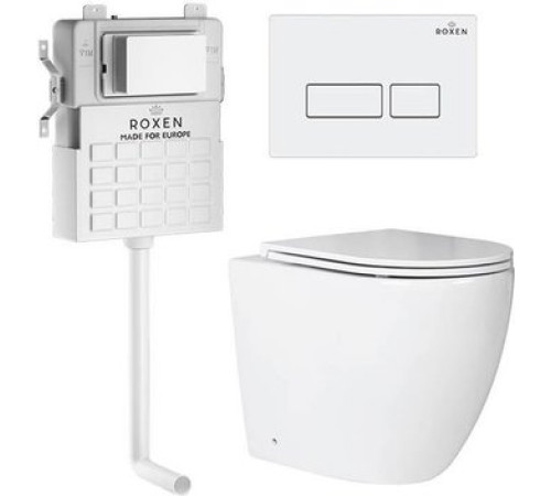 Унитаз приставной Roxen Antares в комплекте с инсталляцией Attach 5 в 1 967013 кнопка: белый глянцевый