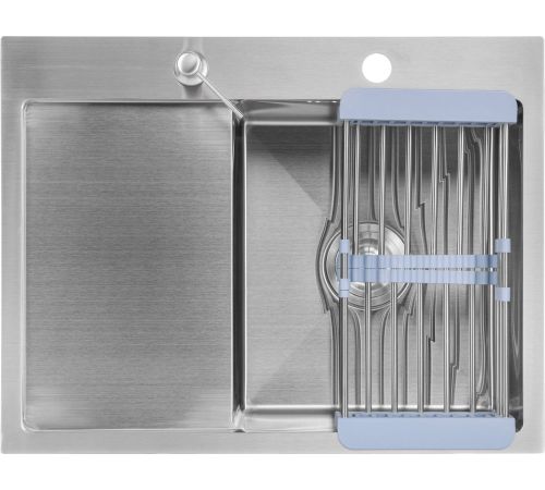 Кухонная мойка Saniteco 6550-R + Spike F9S07000 хром, с сифоном, дозатором и коландером
