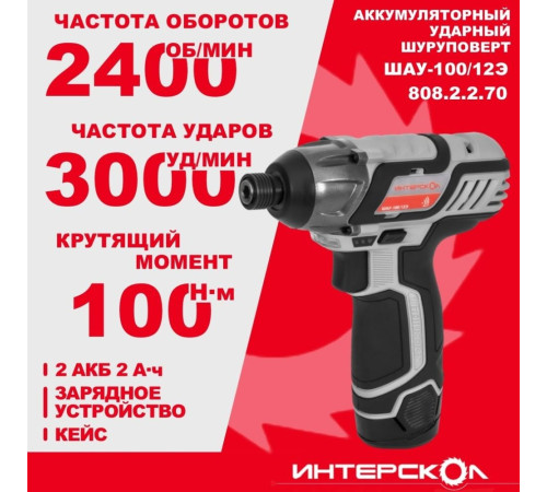 Винтоверт Интерскол ШАУ-100/12Э 808.2.2.70 с 2-мя АКБ, кейс