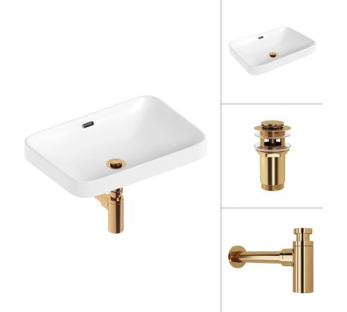 Умывальник Lauter 21441A + клапан 21190G + сифон 21635G золото