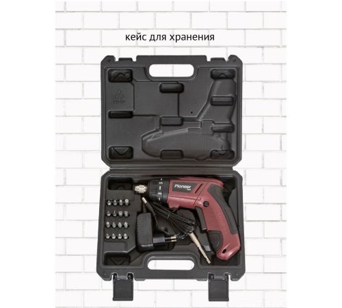 Электроотвертка Pioneer Tools CS-M0404C с 1-им АКБ, кейс, оснастка