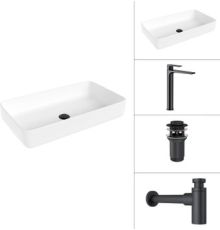Умывальник Lauter 21487-60 + Reef 21CK8678BS + сифон 21635B + дон.клапан 21190B черный матовый