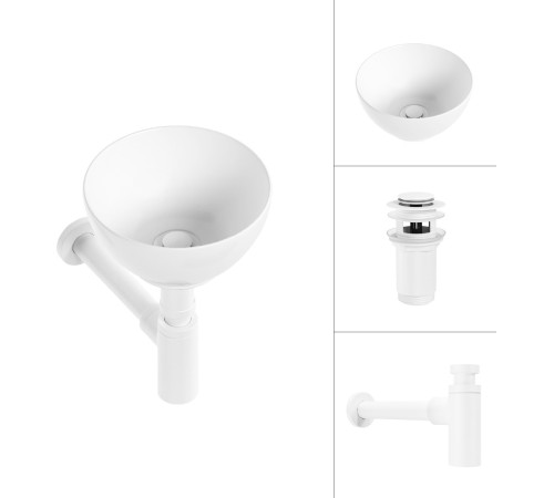 Умывальник Lauter 21601E + клапан 21190W + сифон 21635W белый матовый