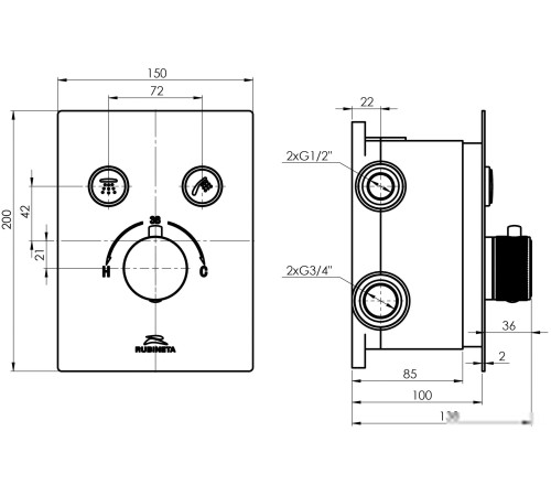 Смеситель Rubineta Thermo-2F