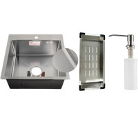 Кухонная мойка Schtoff Best Decor Silver 5050 + коландер металл K-1 Black + дозатор SD-1 Silver