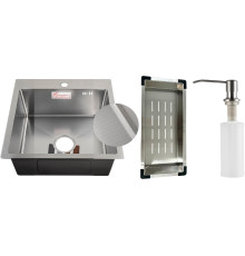 Кухонная мойка Schtoff Best Decor Silver 5050 + коландер металл K-1 Black + дозатор SD-1 Silver