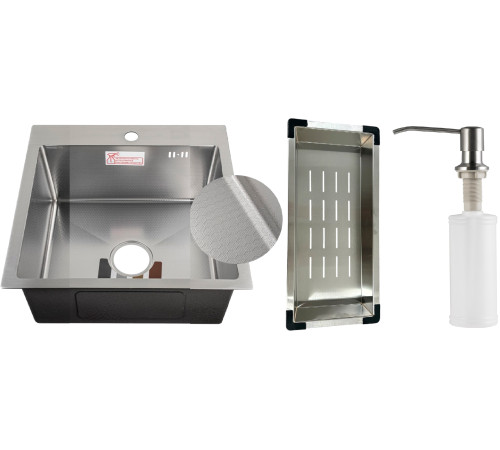 Кухонная мойка Schtoff Best Decor Silver 5050 + коландер металл K-1 Black + дозатор SD-1 Silver