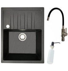 Кухонная мойка БелЭворс Vega L + смеситель W74004-2 + дозатор L405F черный