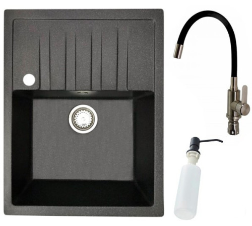 Кухонная мойка БелЭворс Vega L + смеситель W74004-2 + дозатор L405F черный