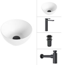 Умывальник Lauter 21601E + Cascade 21СК0655BS + сифон 21635B + дон.клапан 21190B черный матовый