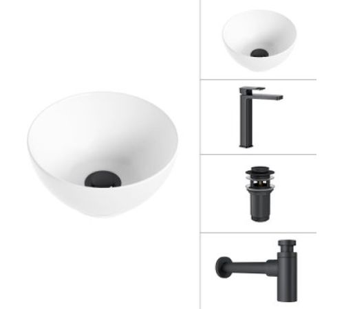 Умывальник Lauter 21601E + Cascade 21СК0655BS + сифон 21635B + дон.клапан 21190B черный матовый