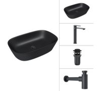 Умывальник Lauter 21393-60-A + Moon 21СК8691BS + сифон 21635B + донный кл. 21190B черный матовый