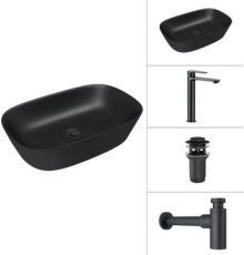 Умывальник Lauter 21393-60-A + Moon 21СК8691BS + сифон 21635B + донный кл. 21190B черный матовый