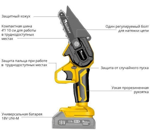 Аккумуляторная пила Kolner KCS 18-10-2K с 2-мя АКБ
