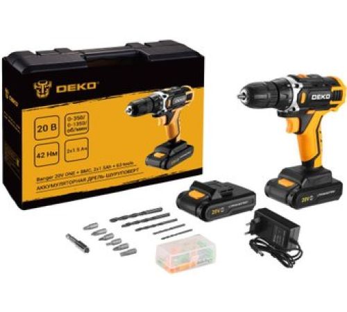 Дрель-шуруповерт Deko Banger 20V ONE + Set 63 083-1043 с 2-мя АКБ, кейс