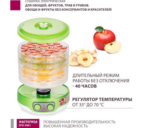 Сушилка для овощей и фруктов Мастерица EFD-3061 зеленый перламутр