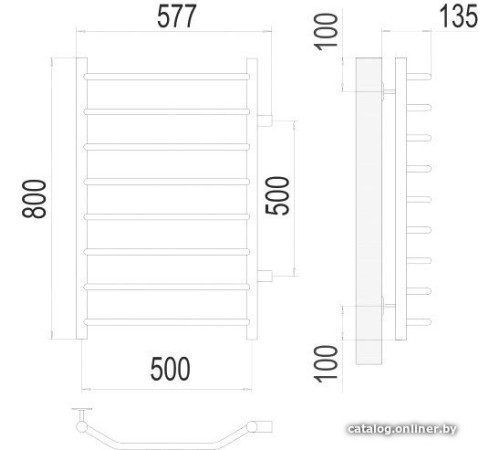 Полотенцесушитель TERMINUS Виктория П8 500x800 бп хром