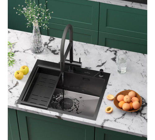 Кухонная мойка Roxen Simple 560220-60B-V графит/текстурная PVD покрытие с коландером и дозатором