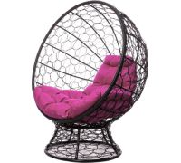 Кресло M-Group Кокос на подставке 11590408 черный ротанг/розовая подушка