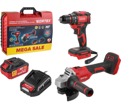 Wortex 1329850 шуруповерт, болгарка, 1 АКБ, кейс
