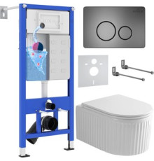 Унитаз подвесной Roxen Royal Matt в комплекте с инсталляцией StounFix Dual Fresh 6 в 1 968283 кнопка: оружейная сталь