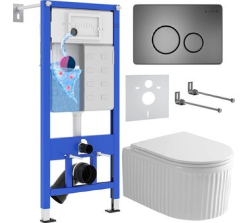 Унитаз подвесной Roxen Royal Matt в комплекте с инсталляцией StounFix Dual Fresh 6 в 1 968283 кнопка: оружейная сталь