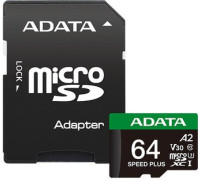 Карта памяти ADATA SPEED PLUS microSDXC 64GB UD64GUI3V30A2SP-RA1 с адаптером