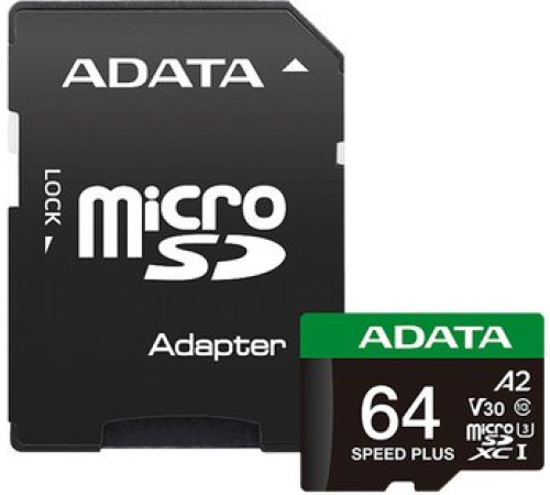 Карта памяти ADATA SPEED PLUS microSDXC 64GB UD64GUI3V30A2SP-RA1 с адаптером