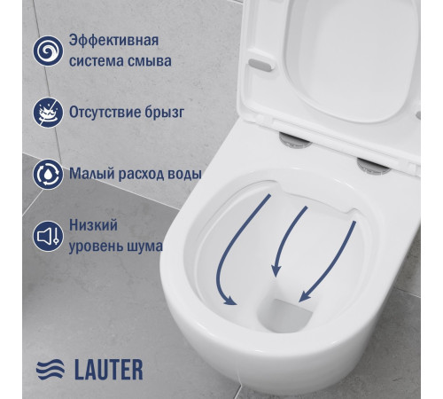 Унитаз подвесной Lauter Vortex 2110830 с кнопкой 219704F квадратная, черный