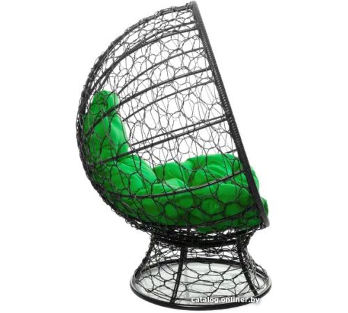 Кресло M-Group Кокос на подставке 11590404 черный ротанг/зеленая подушка