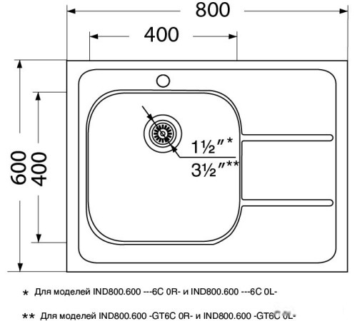 Кухонная мойка Ukinox Иннова IND800.600-6C 0L