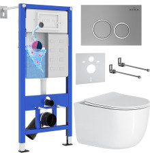 Унитаз подвесной Roxen Vortex Tornado в комплекте с инсталляцией StounFix Dual Fresh 6 в 1 964355 кнопка: хром матовый