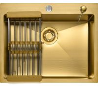 Кухонная мойка Aquaforta 600*500, коландер, дозатор GOLD DECOR