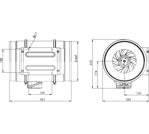Осевой + радиальный вентилятор Bahcivan BMFX 250-P/2V