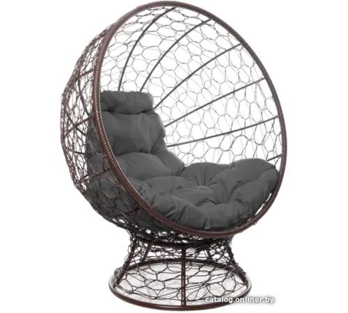 Кресло M-Group Кокос на подставке 11590209 коричневый ротанг/серая подушка