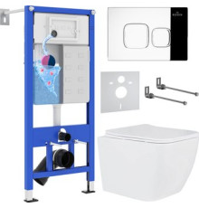 Унитаз подвесной Roxen Cube One Rimless 6 в 1 StounFix Dual Fresh 550013 кнопка: хром