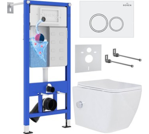 Унитаз подвесной Roxen Cube Bidet One Rimless 6 в 1 StounFix Dual Fresh 506235 кнопка: белый глянец