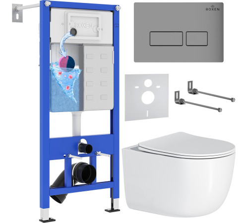 Унитаз подвесной Roxen Vortex Tornado в комплекте с инсталляцией StounFix Dual Fresh 6 в 1 964538 кнопка: хром матовый