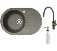 Кухонная мойка БелЭворс Rondo L + смеситель W74004-9 + дозатор L405-1 серый/сатин