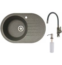 Кухонная мойка БелЭворс Rondo L + смеситель W74004-9 + дозатор L405-1 серый/сатин