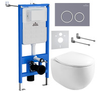 Унитаз подвесной Roxen Egg в комплекте с инсталляцией StounFix Dual Fresh 6 в 1 966160 кнопка: серый бетон