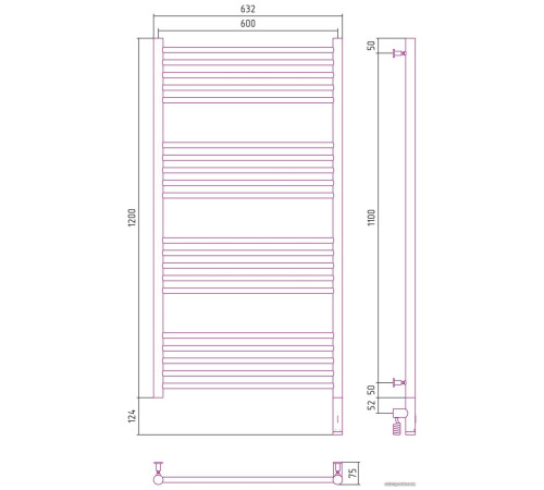 Полотенцесушитель Сунержа Богема 3.0 прямая 1200х600 МЭМ правый 00-5805-1260
