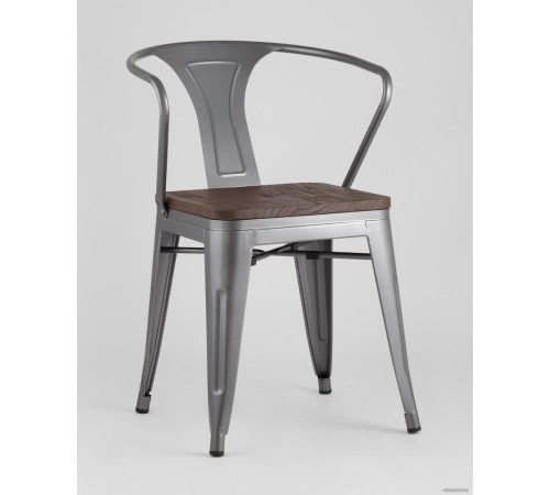 Стул с подлокотниками Stool Group Tolix ARM wood c подлокотниками серебристый