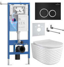 Унитаз подвесной Roxen Vine Tornado в комплекте с инсталляцией StounFix Dual Fresh 6 в 1 979008 кнопка: черный матовый